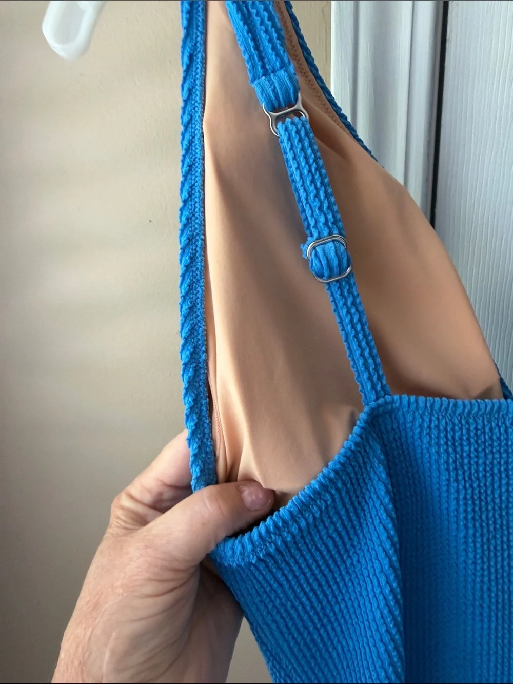 J. Crew Bright Blue Textured V-Neck One-Piece Swimsuit